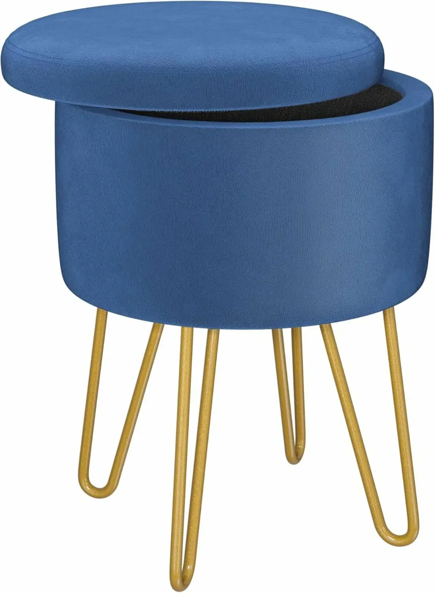 Round Velvet Vanity Stool Storage, Blue - Image 2