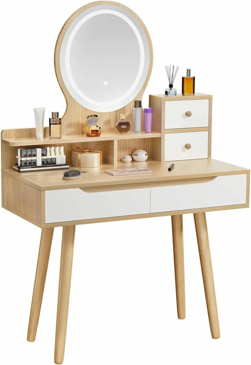 Dressing Table Round Mirror Lights Vanity Desk - Image 2