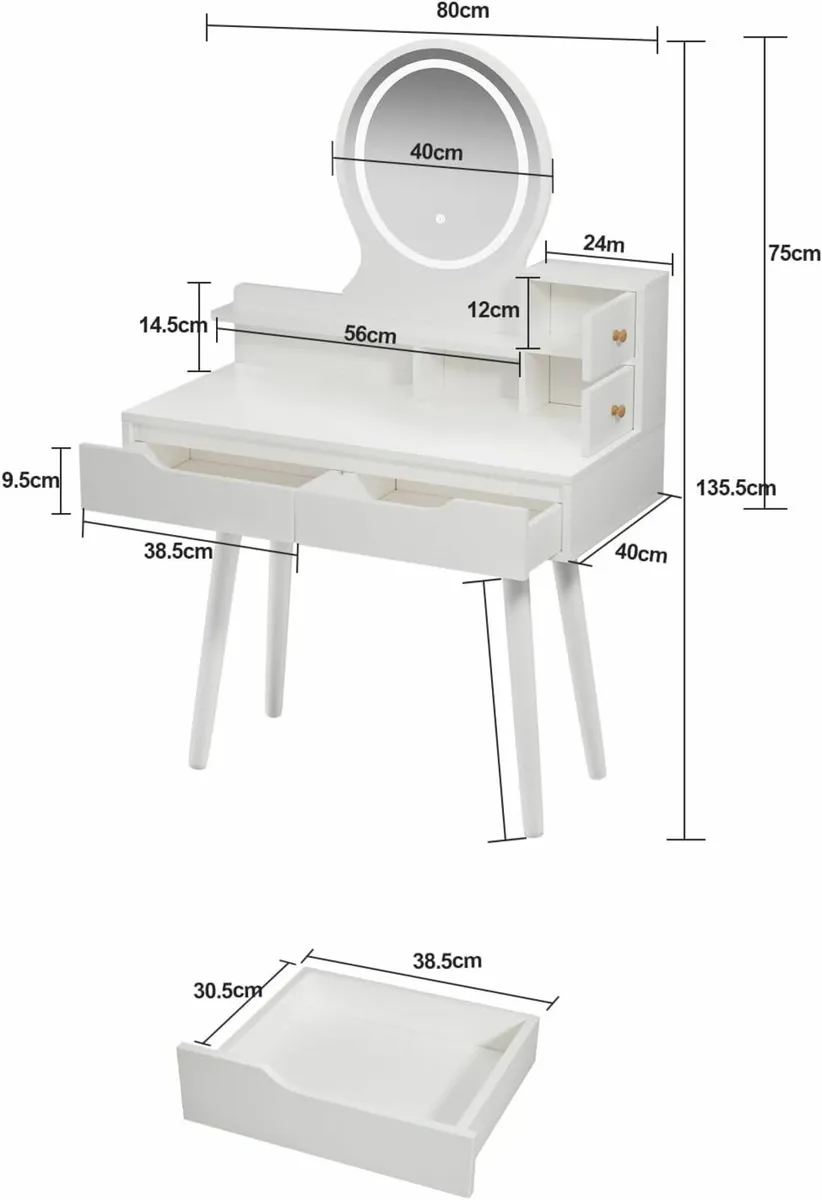 Dressing Table Vanity Desk Two Drawers  White - Image 2
