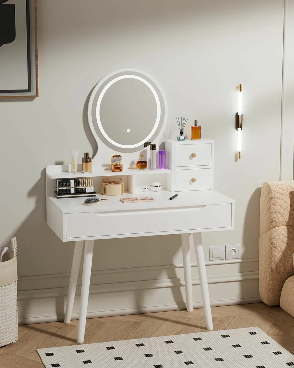 Dressing Table Vanity Desk Two Drawers  White - Image 4
