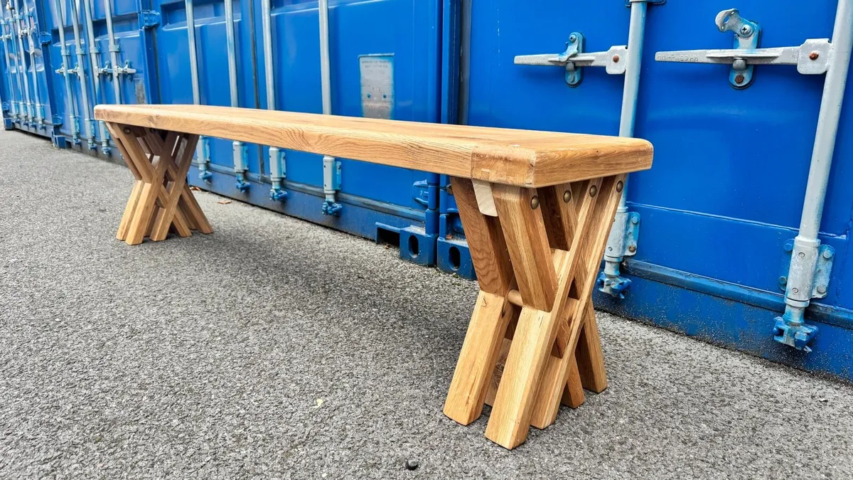 Oak Farmhouse Dining Bench - Ex Display - Image 2