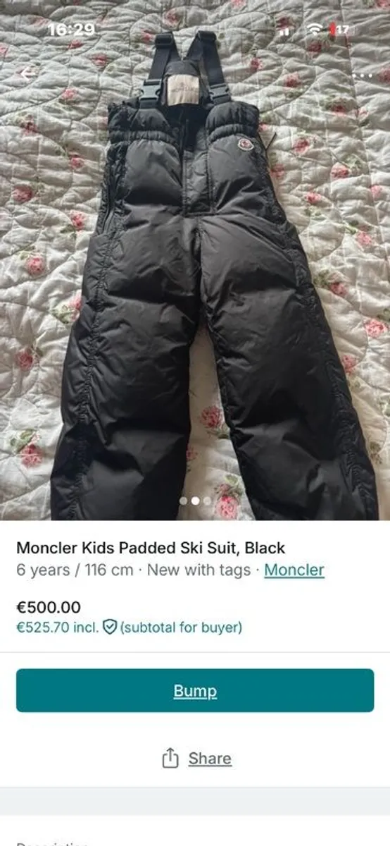 Moncler Black Ski Suit Age 6 (new) - Image 1