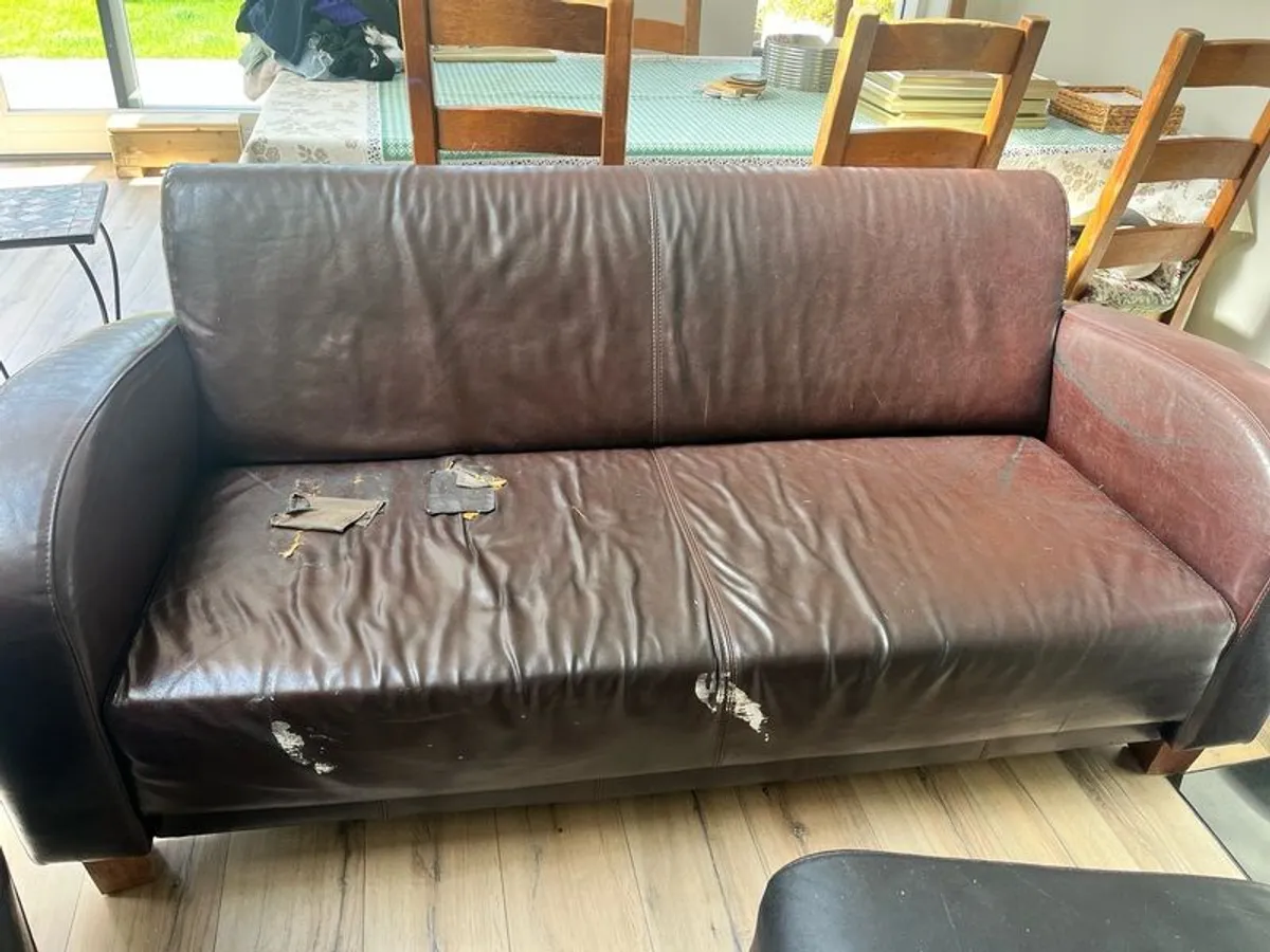 Brown Leather couch chair pouf - Image 2