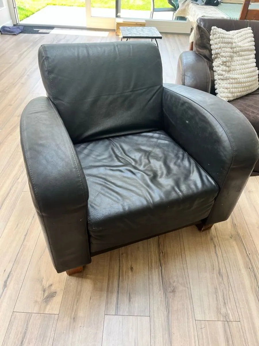 Brown Leather couch chair pouf - Image 3