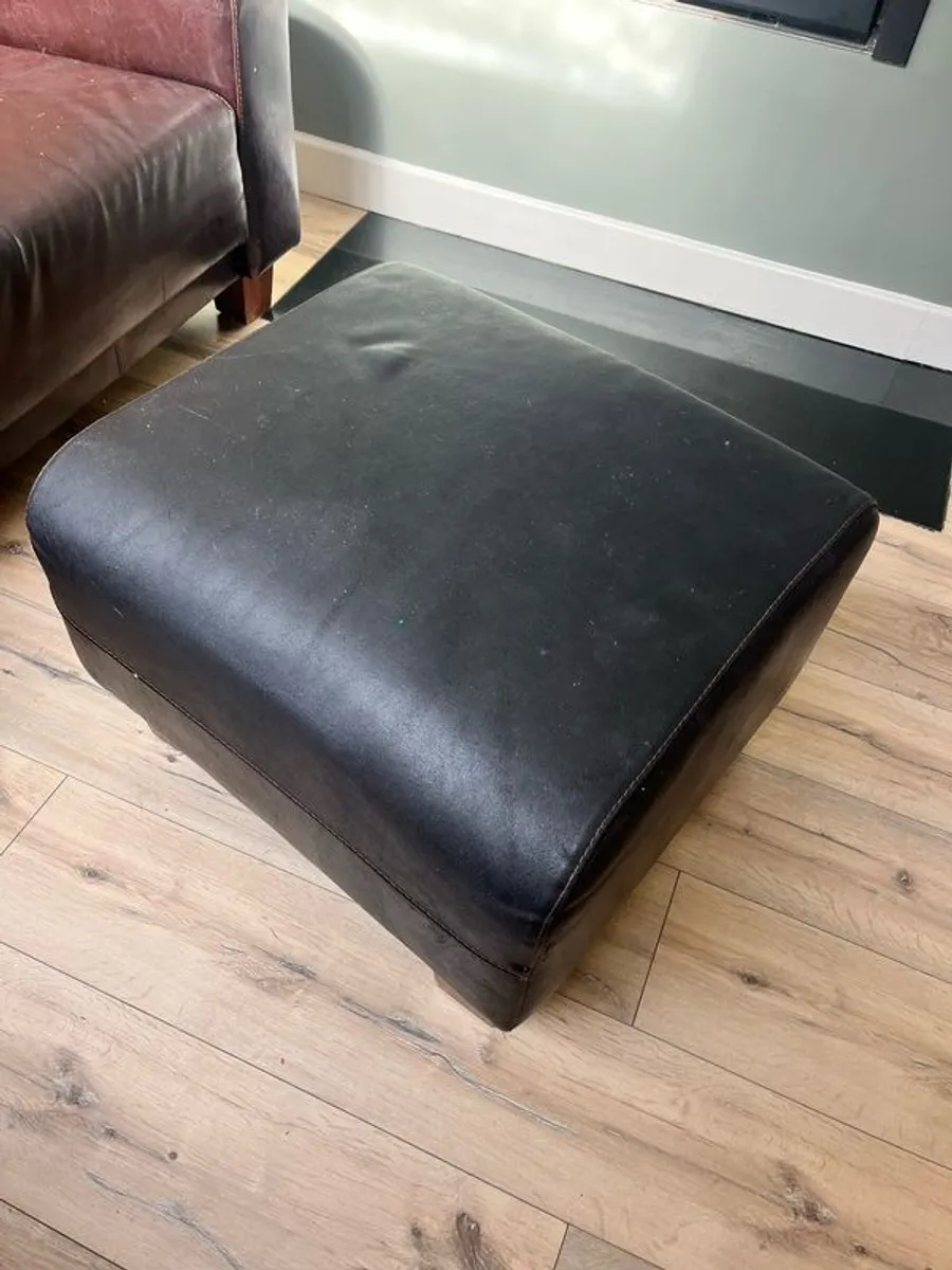 Brown Leather couch chair pouf - Image 4