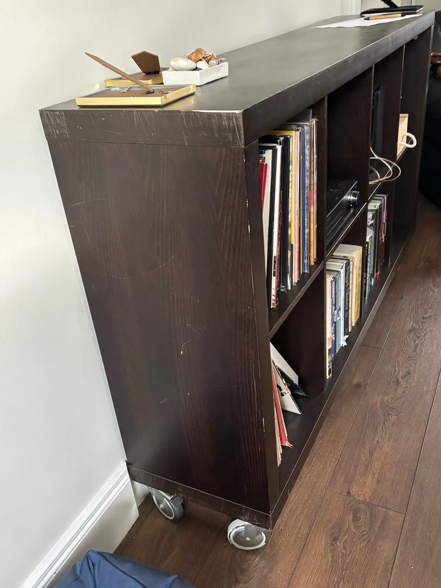 Cubed , dark wood , shelving unit on casters - Image 2
