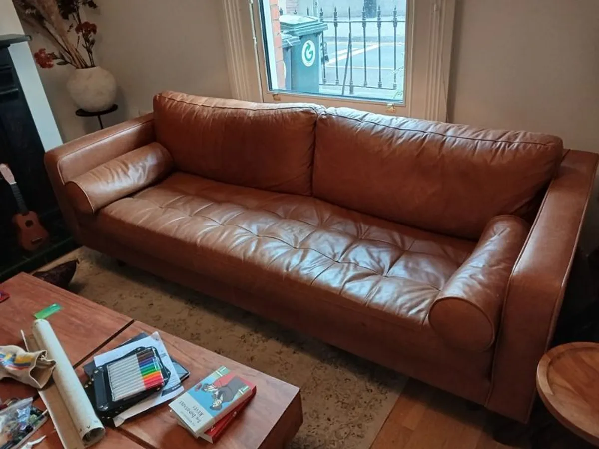 Leather 3 Seater Sofa - Image 1
