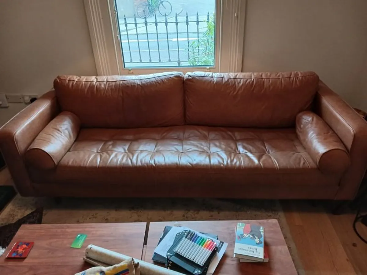 Leather 3 Seater Sofa - Image 2