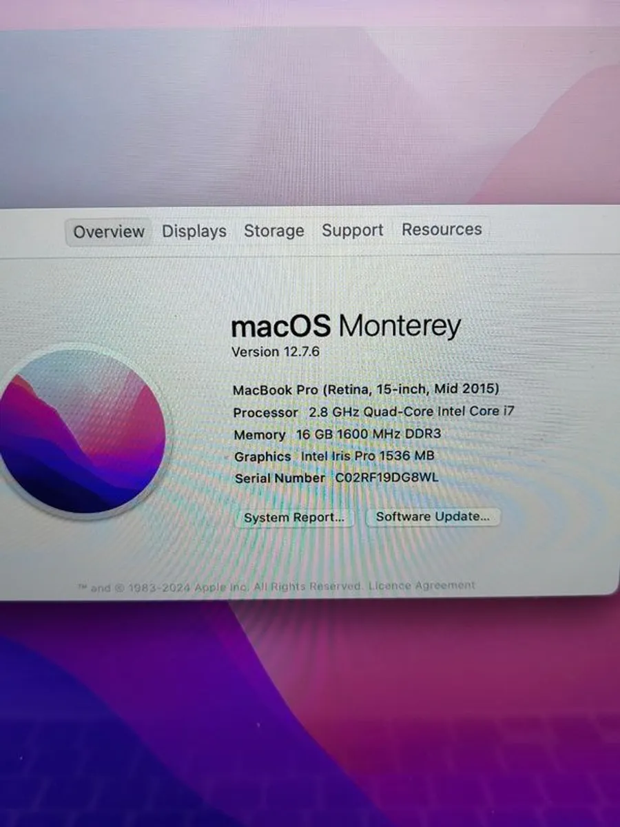 Apple MacBook Pro A1398 Retina 15.4" Mid 2015 256GB SSD 16GB Ram 2.80 GHz Core i7 macOS Monterey (Battery Cycle: 818) - Image 4