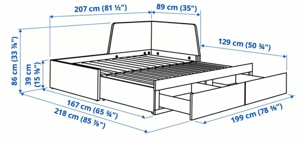 Day-bed single/double with 2 drawers/2 mattresses - Image 2
