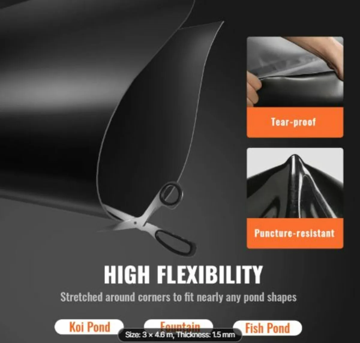 Pond Liner, 10 x 15 ft 45 Mil Thickness, Pliable - Image 2