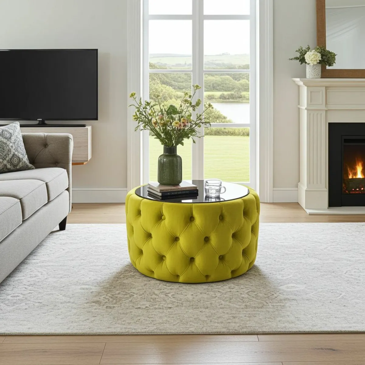 Velvet Button Tufted Round Coffee Table Chester - Image 3