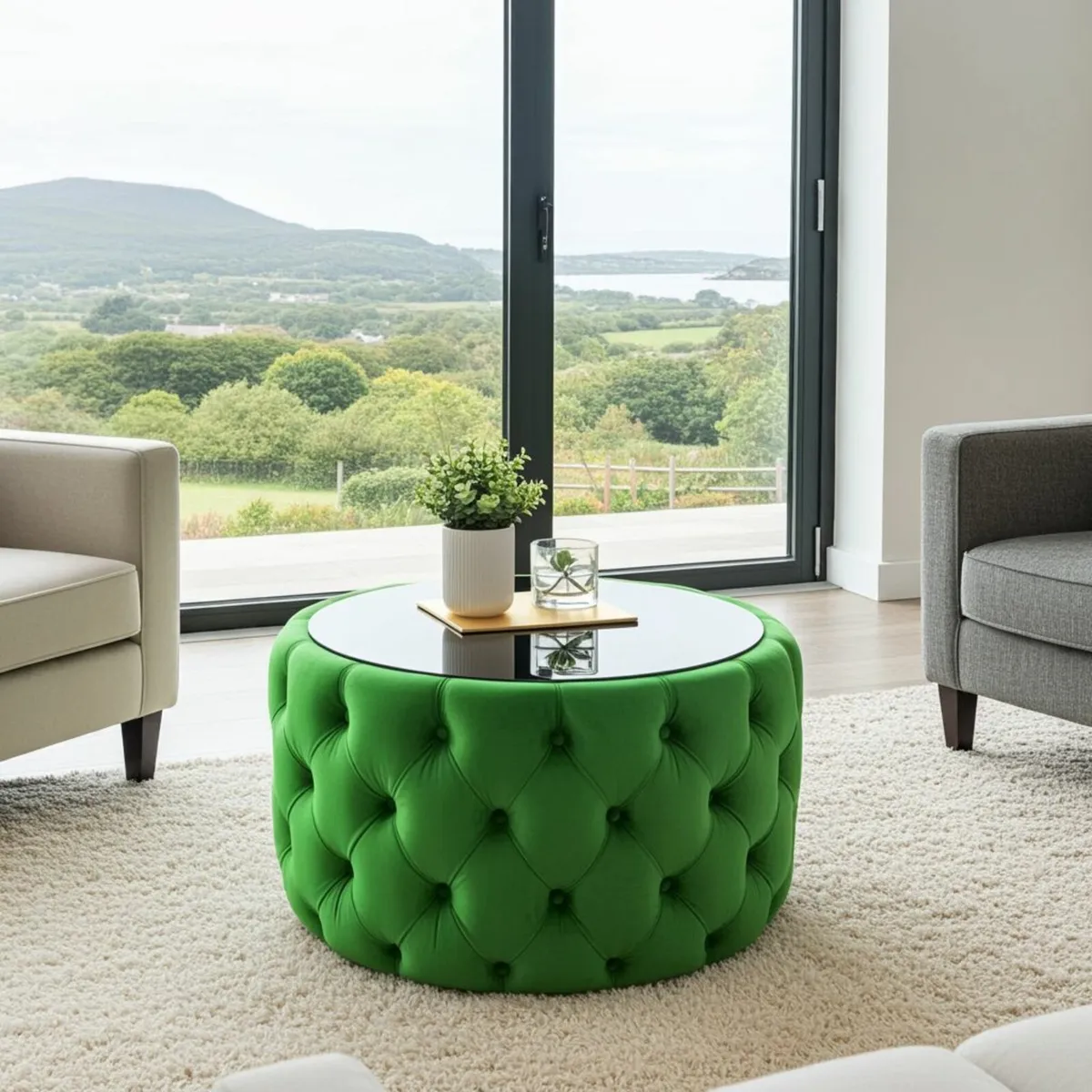 Velvet Button Tufted Round Coffee Table Chester - Image 2