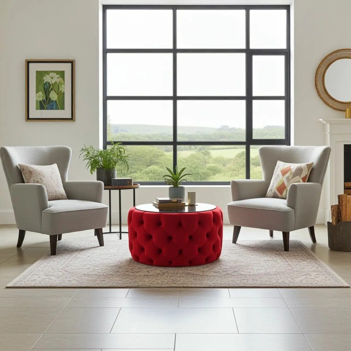 Velvet Button Tufted Round Coffee Table Chester - Image 4
