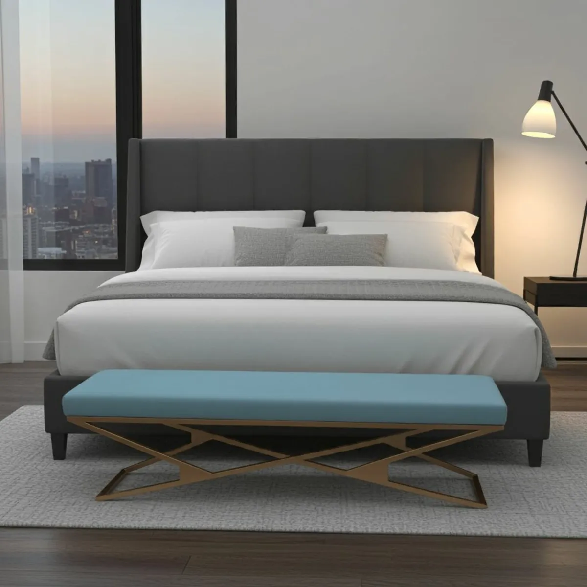 Luxury Velvet Bench – Gold Powder-Coated Metal - Image 1