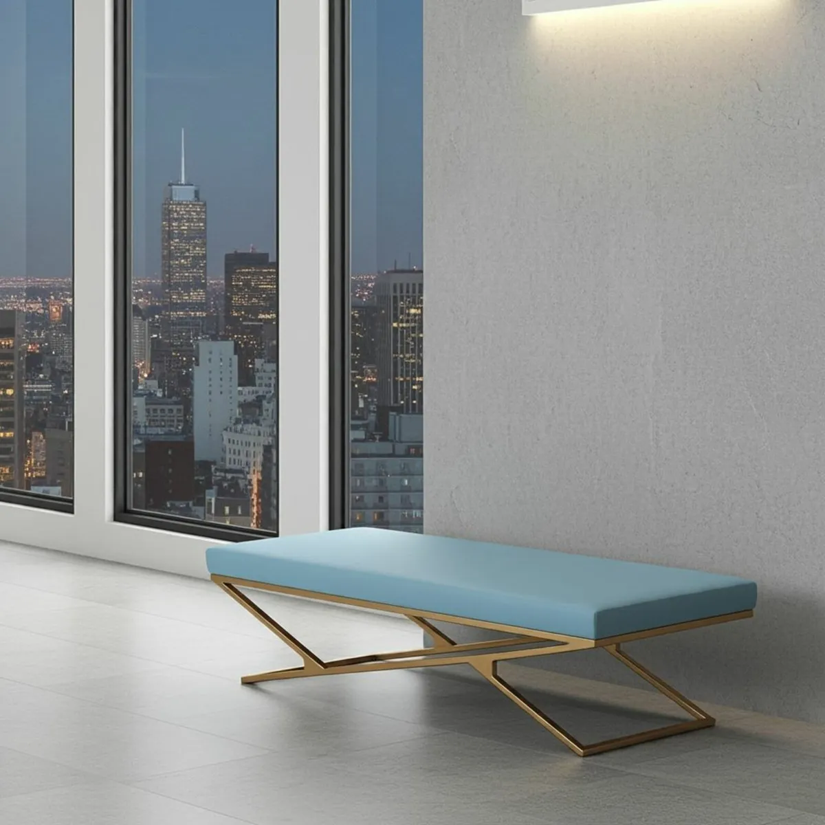 Luxury Velvet Bench – Gold Powder-Coated Metal - Image 2