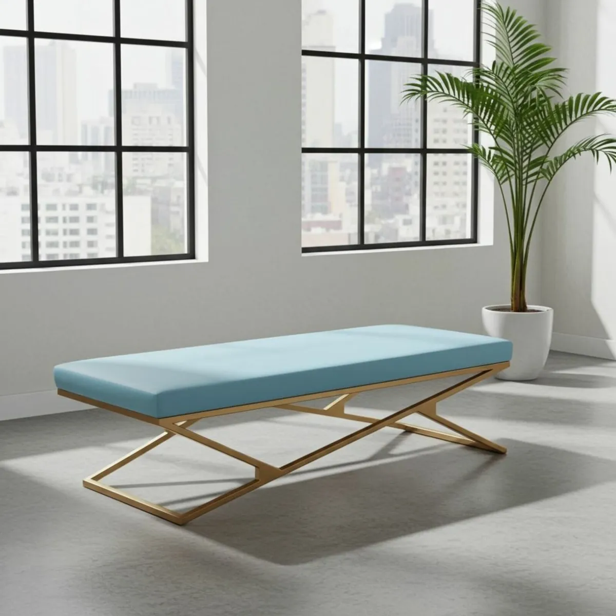 Luxury Velvet Bench – Gold Powder-Coated Metal - Image 4