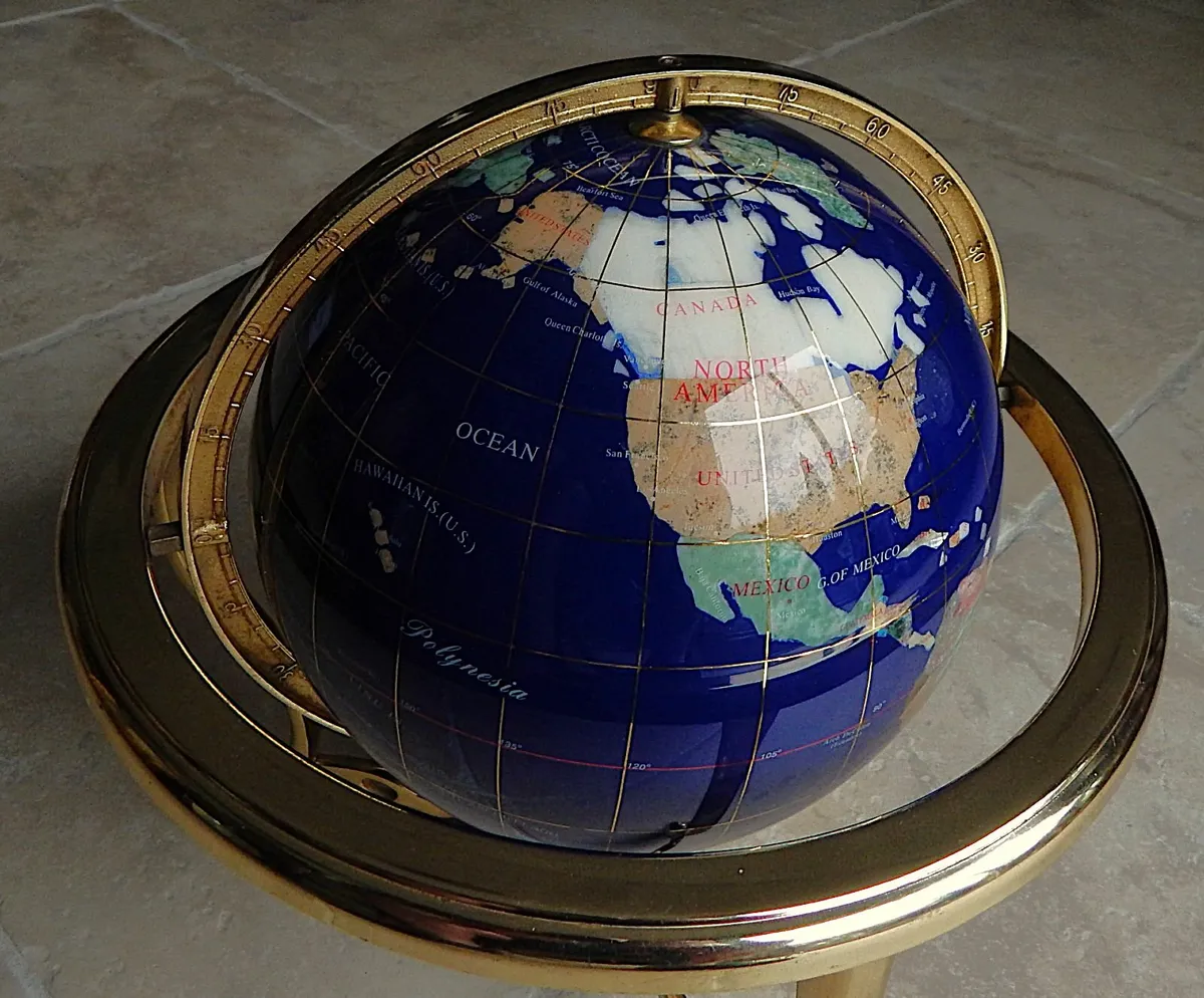 Heavy Semi-Precious Table Top Gemstone Globe - Image 3
