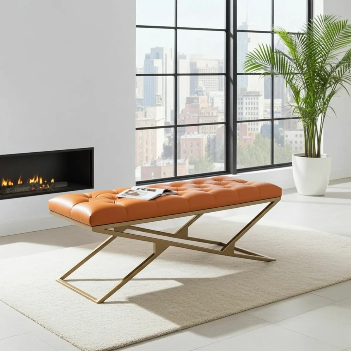 Eco Leather Bench – Gold Powder-Coated Metal - Image 4