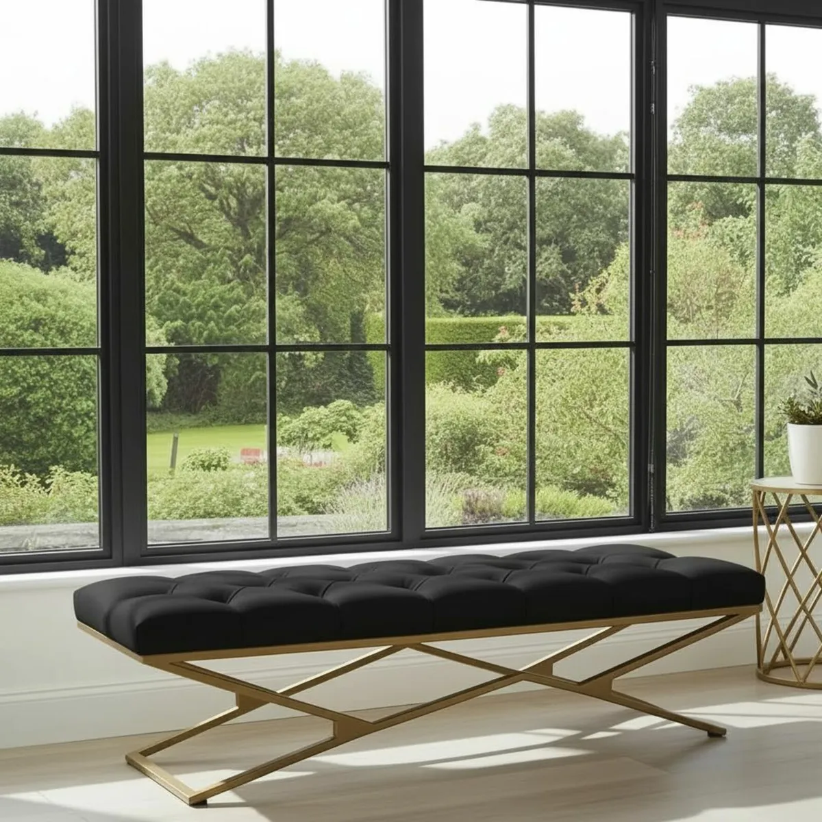Velvet Bench with Gold Frame Handmade 120x40cm - Image 1
