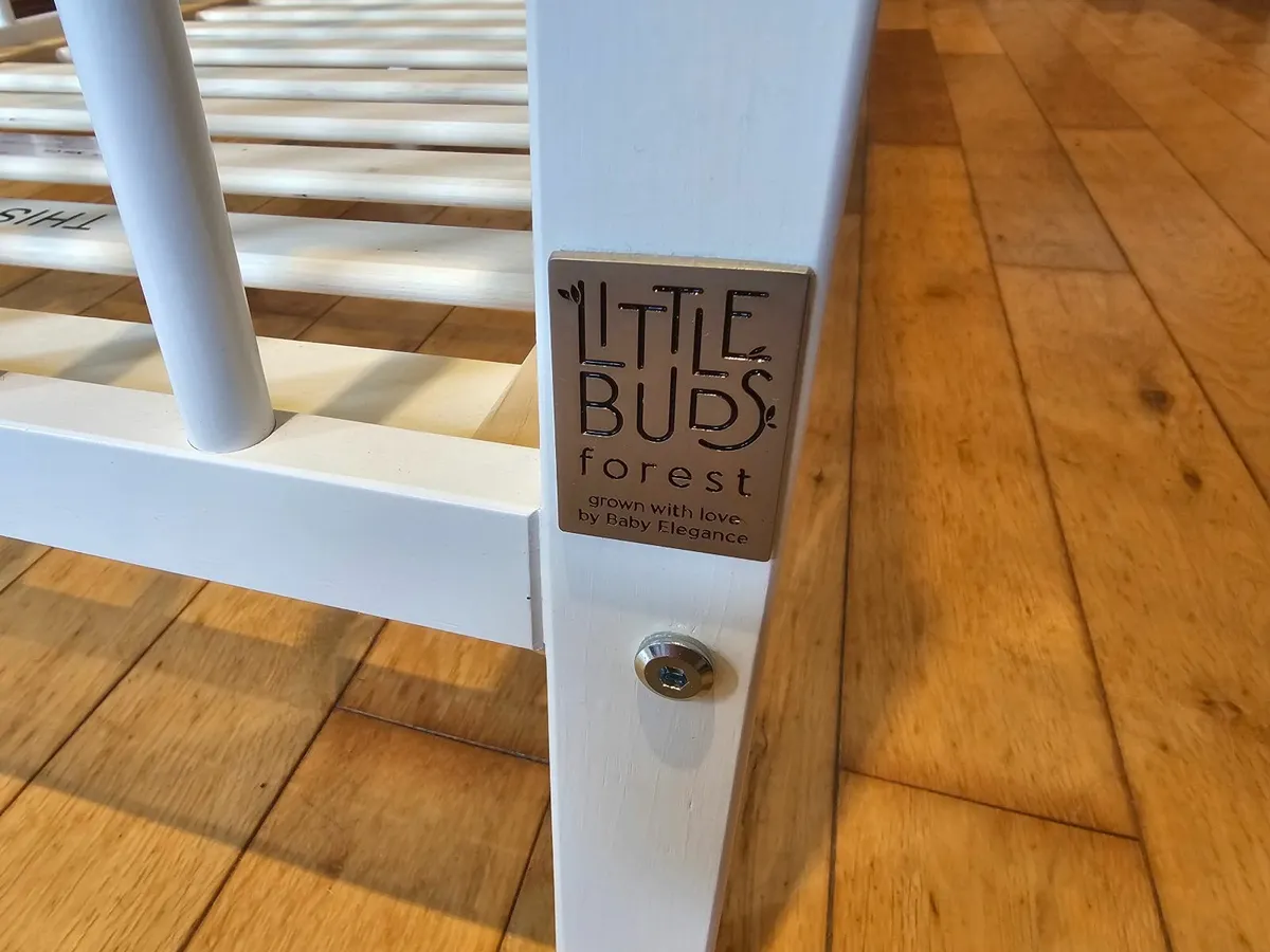 Cot White as new condition Little Buds forest - Image 2