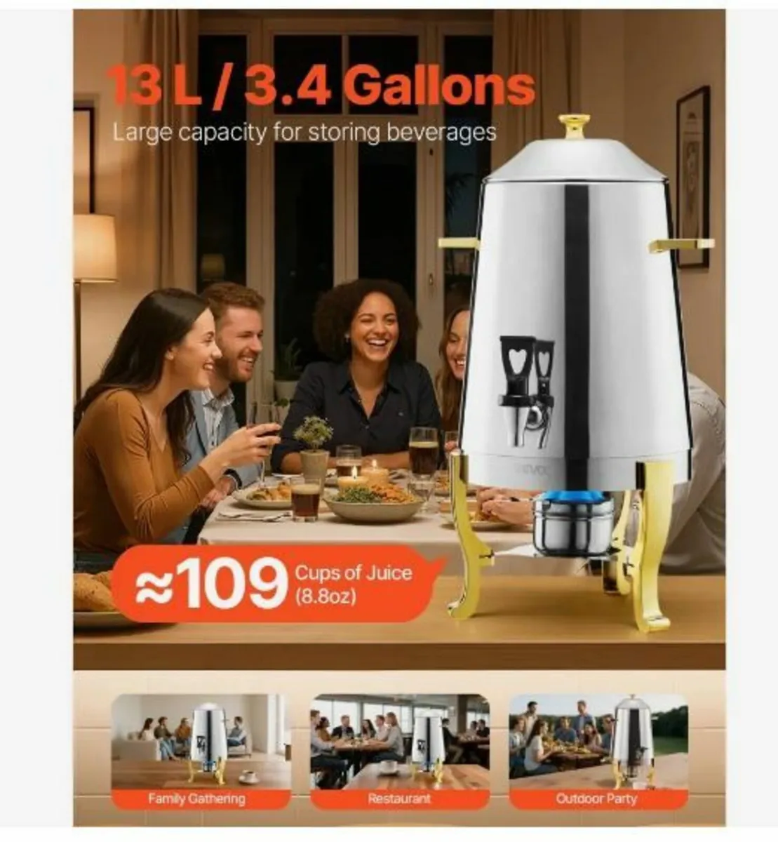 Stainless Steel Beverage Dispenser, 13L - Image 2