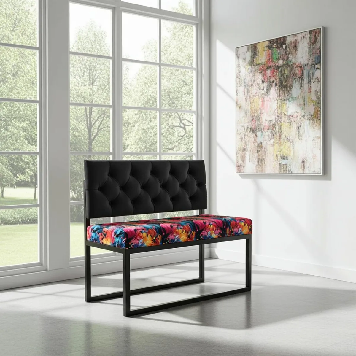 Modern Loft Metal-Framed Bench with Tufted Backres - Image 3