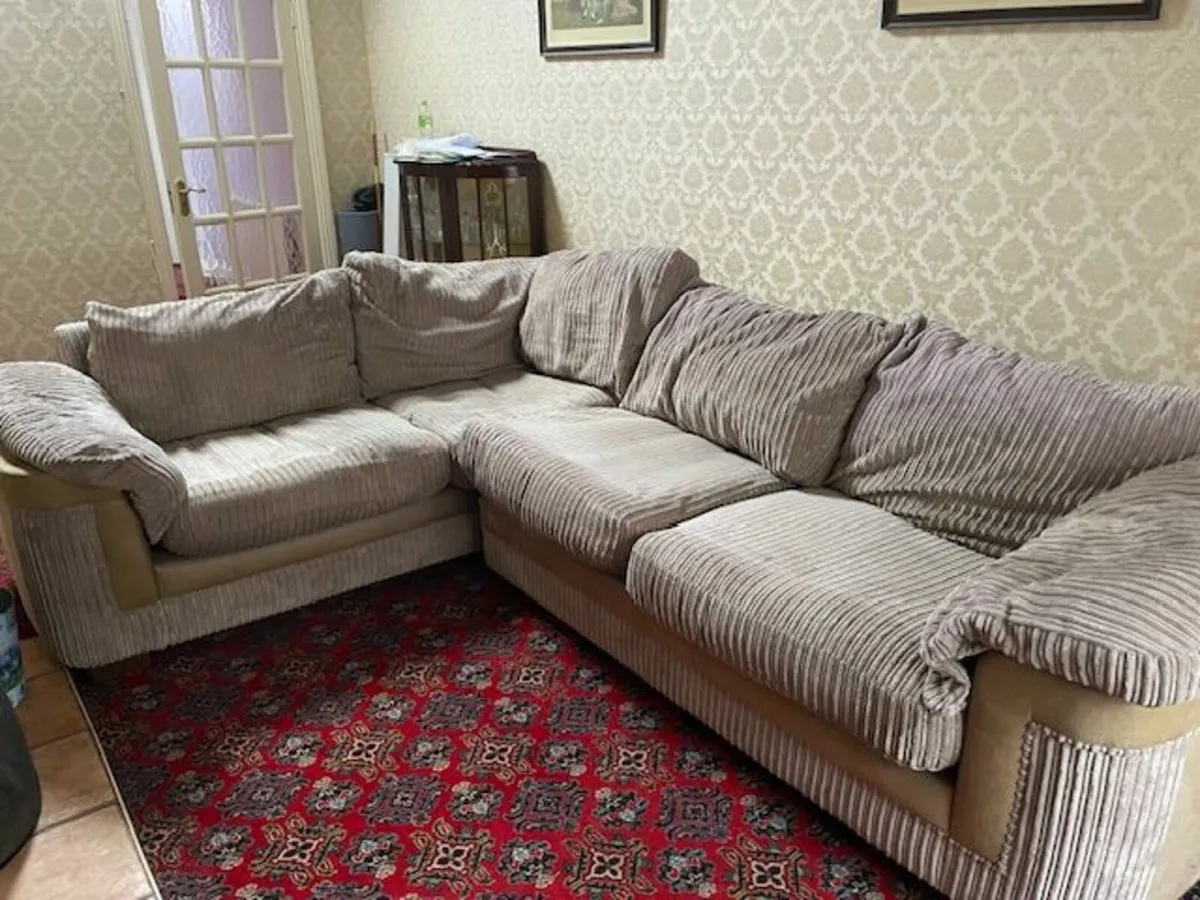 L shaped mocha brown corduroy sofa - Image 3