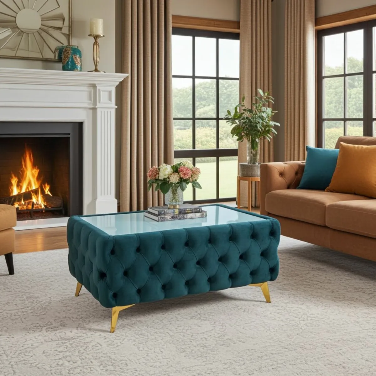 Chester Coffee Table Velvet Rectangle 83x63x45 - Image 2