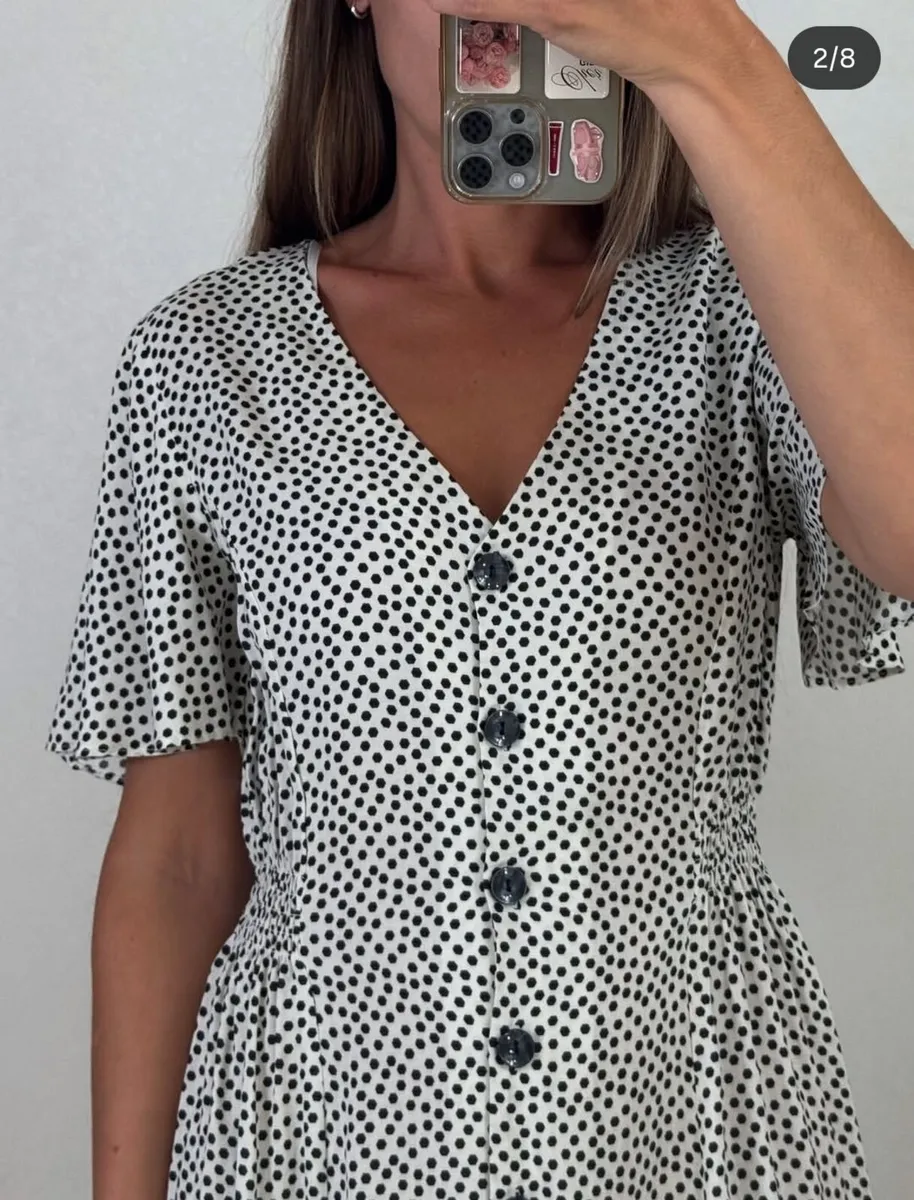 New Look White & Black Polka Dot Midi Dress - Size - Image 2