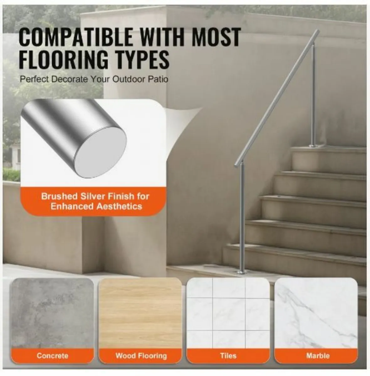 Handrails for Outdoor Steps, 70.9 in/ 180cm - Image 2