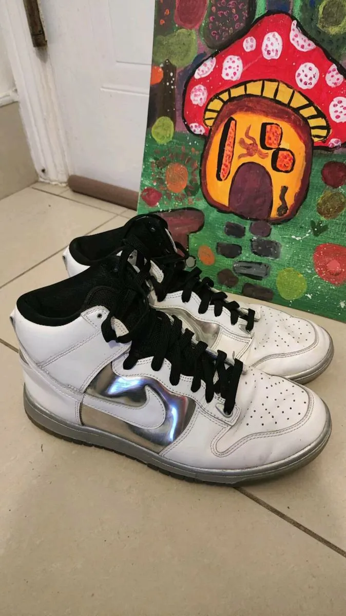 Nike Dunk High White & Metallic Silver - Image 1