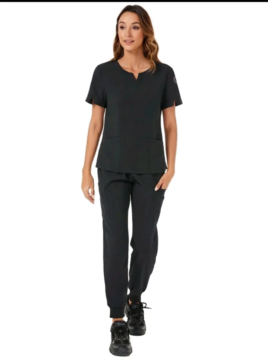 Black Medical Scrub Set Top & Jogger Pants size M - Image 2