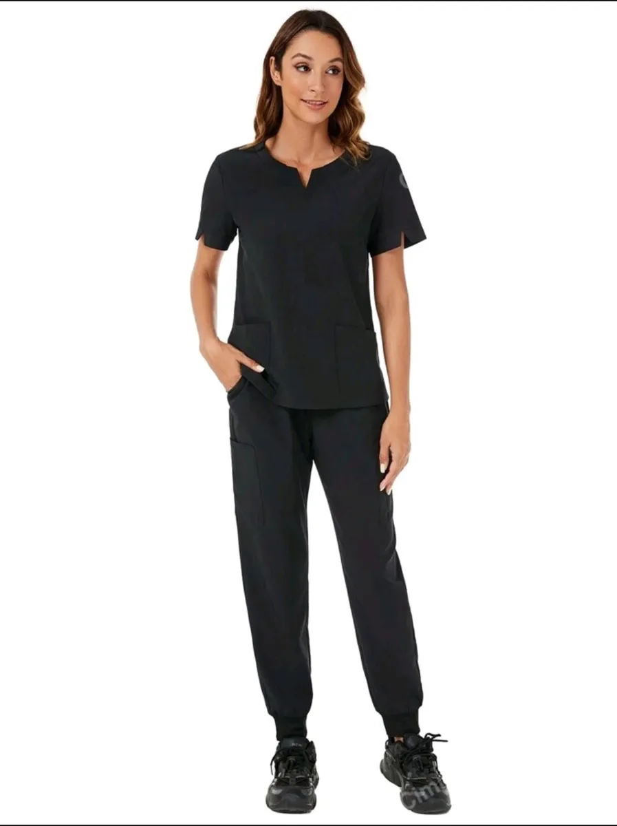 Black Medical Scrub Set Top & Jogger Pants size M - Image 4