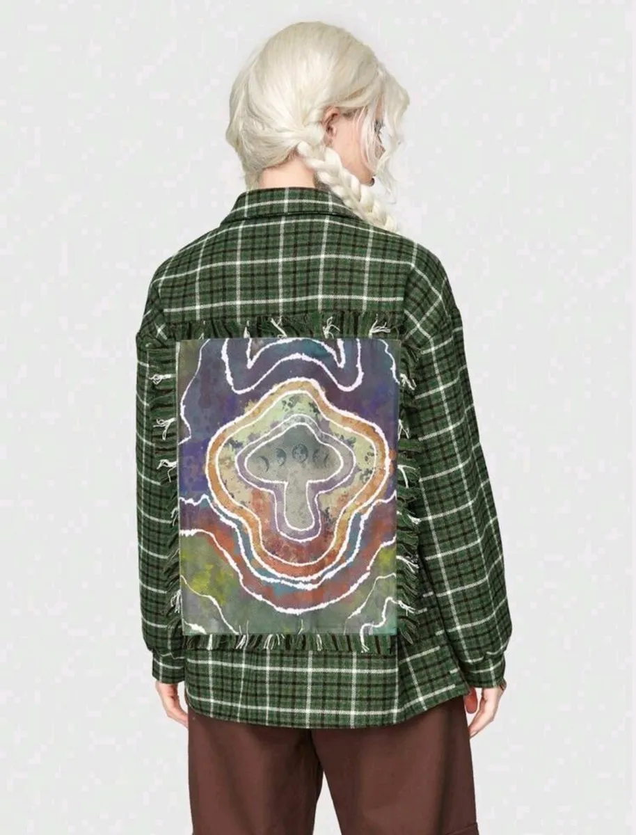 ROMWE Fairycore Plaid & Mushroom Graphic Coat Size - Image 2