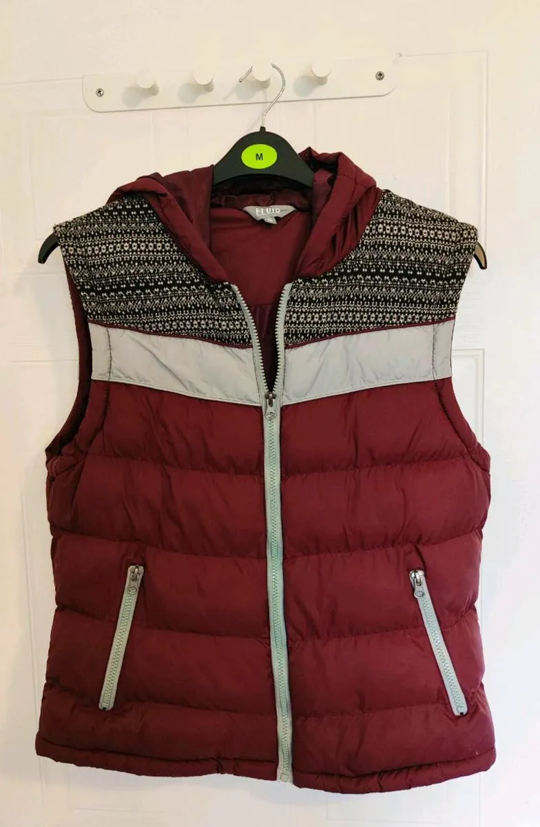 Burgundy Puffer Vest with Hood Fluid Size 16 - Image 1
