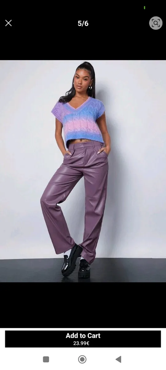 PU Leather Women's Pants Purple, High-Waist, Strai - Image 1