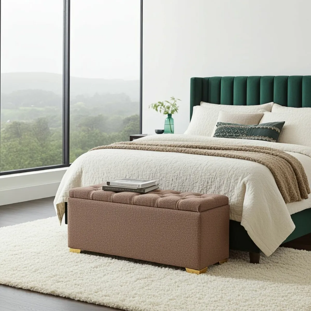 Bouclé Ottoman with Storage - Dark Pink 100x40x50c - Image 3