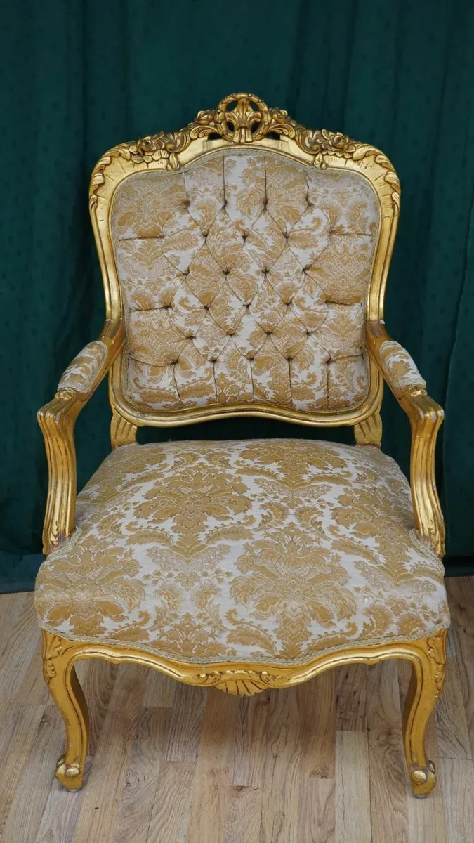 Pair of Rococo-Style Giltwood Armchairs - Image 3