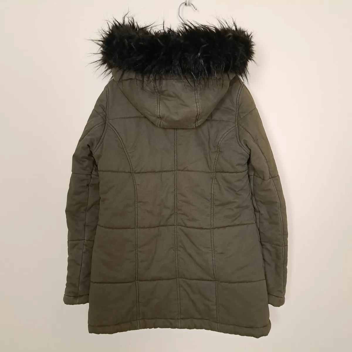 Fluid Khaki Green Faux Fur Hood Puffer Coat 10UK - Image 2