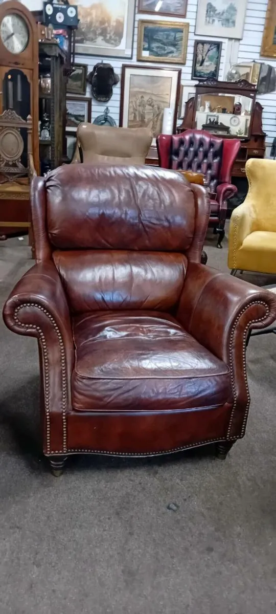 Chestnut Leather Wingback Armchair - Image 1