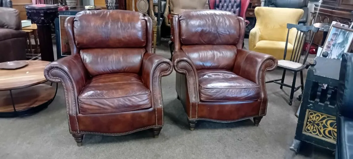 Chestnut Leather Wingback Armchair - Image 3