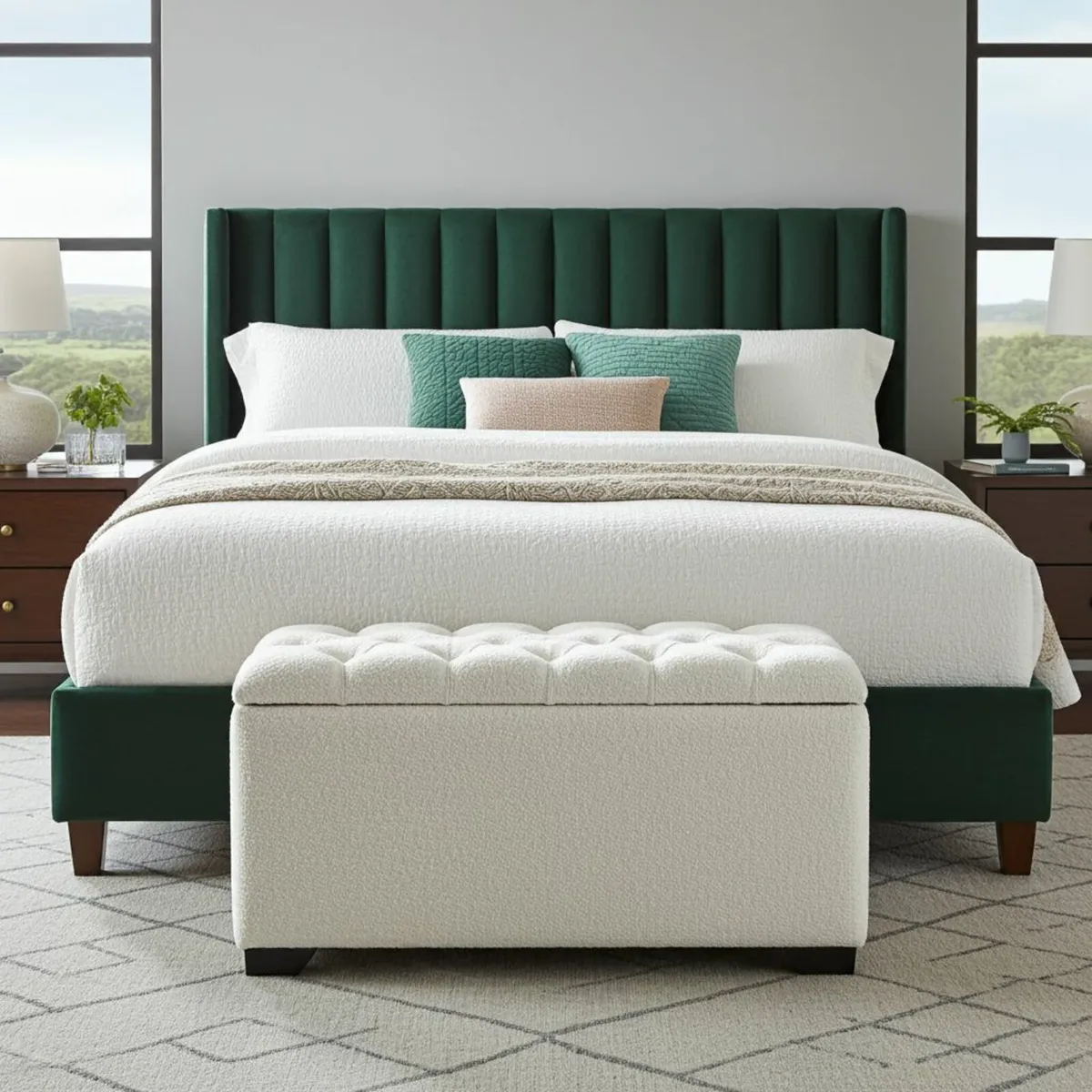 Bouclé Ottoman with Storage 100x40x50cm White - Image 4