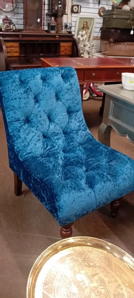 Blue Velvet Button Back Bedroom Chair