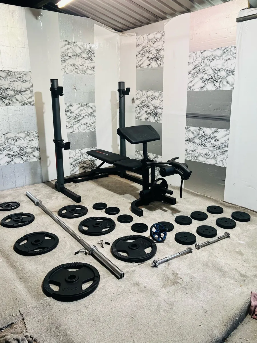 OLYMPIC WORKOUT SET WEIGHT RACK BENCH BARBELL ++ - Image 1