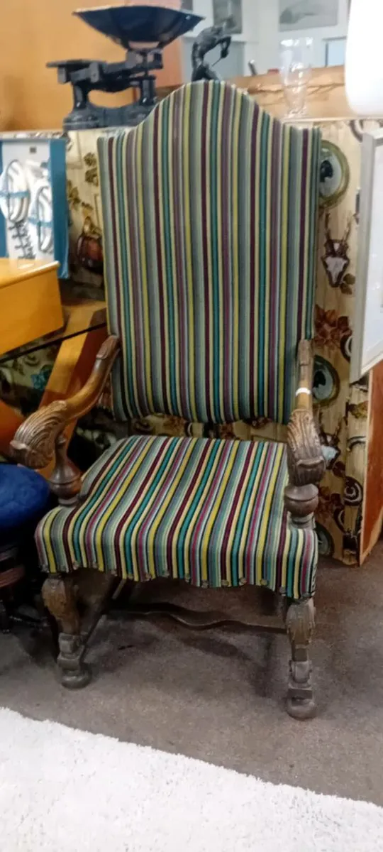 Large Carved Oak Framed Armchair - Image 1