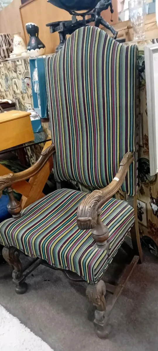 Large Carved Oak Framed Armchair - Image 2