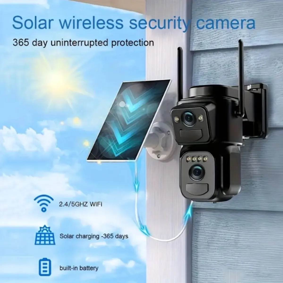 4K Dual Lens Solar Security Camera Full Protection - Image 1