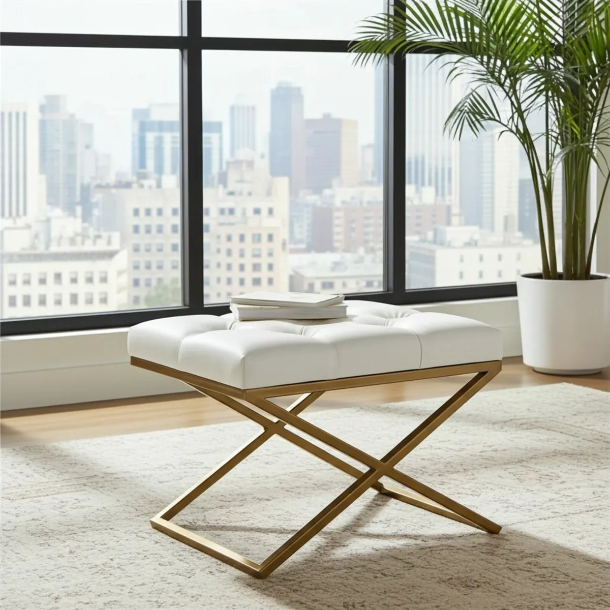 Metal frame bench with eco leather seat - Image 1