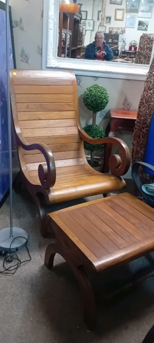 Oversized Hardwood Deckchair And Stool